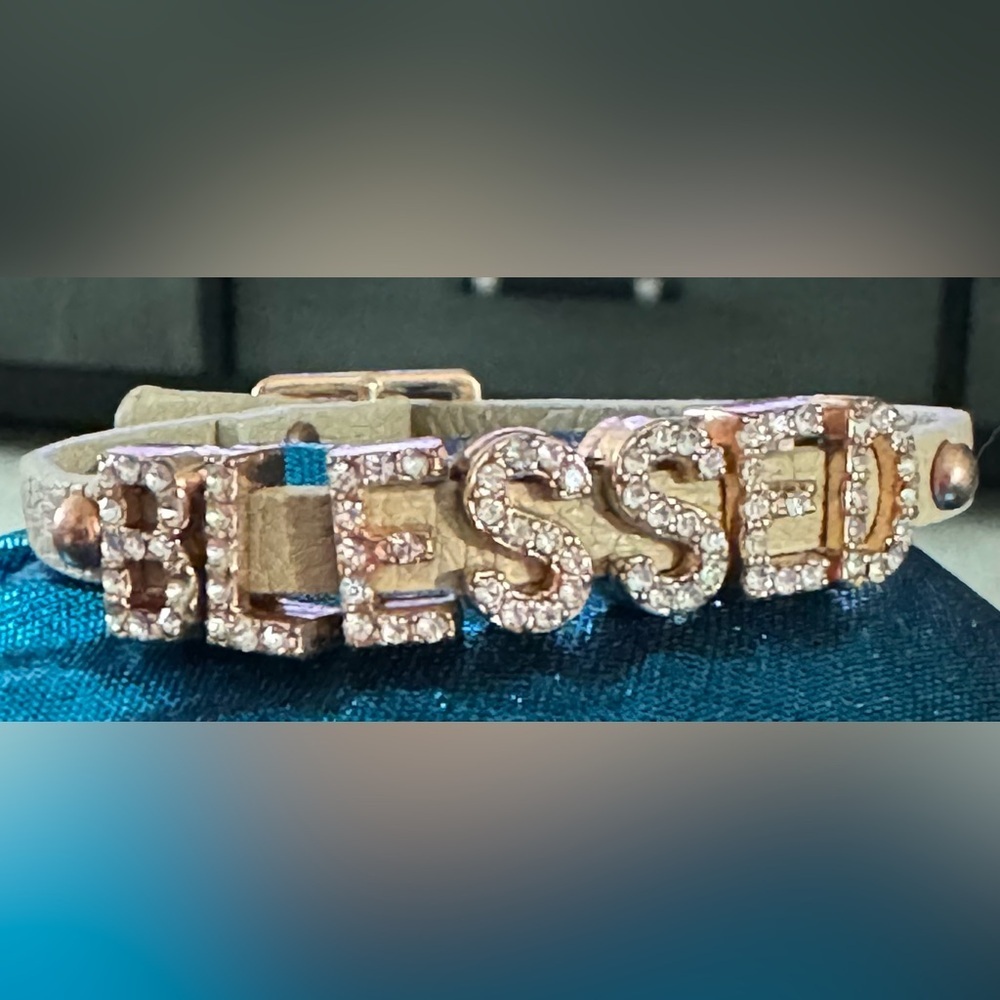 BLESSED Slider Faux Leather Bracelet- Rose Gold Letters